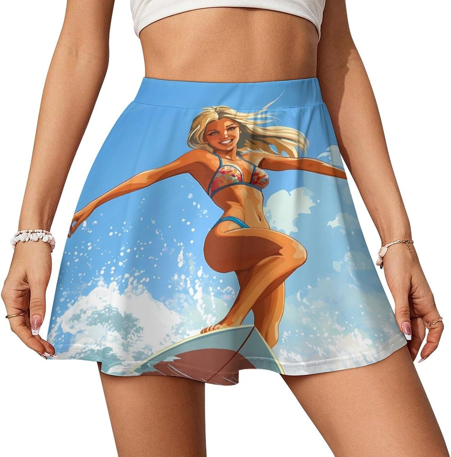 Bikini Girl Surfer Surfing Women Tennis Skirt Print Golf Skirts Mini Casual Workout Skorts