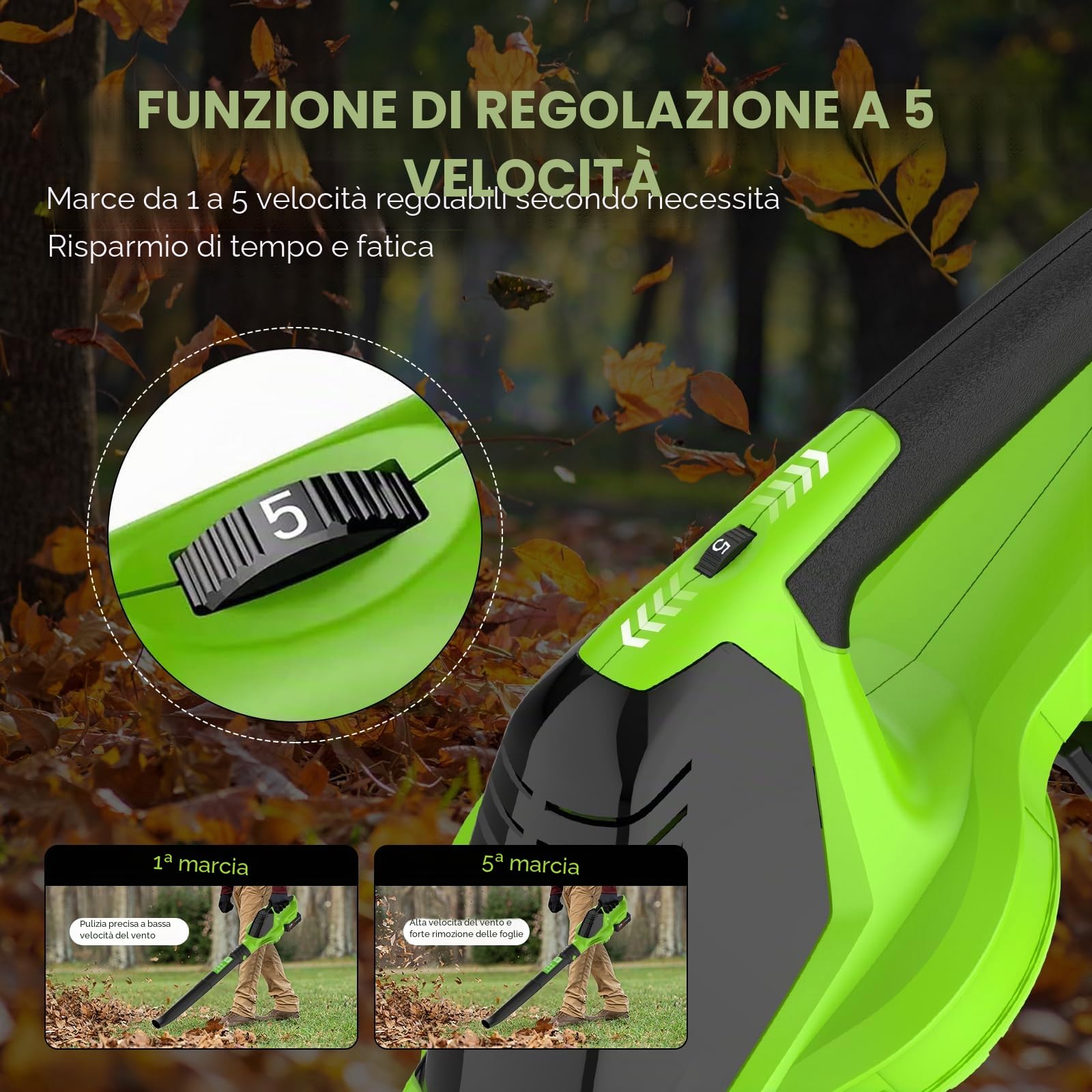 Soffiatore Aspirapolvere a Lame con Batteria 21V Aspirapolvere Foglie Jardin 3000W Ventilatore a Foglie Potente a 5 Velocità Ventilatore da Neve per Giardino e Cura