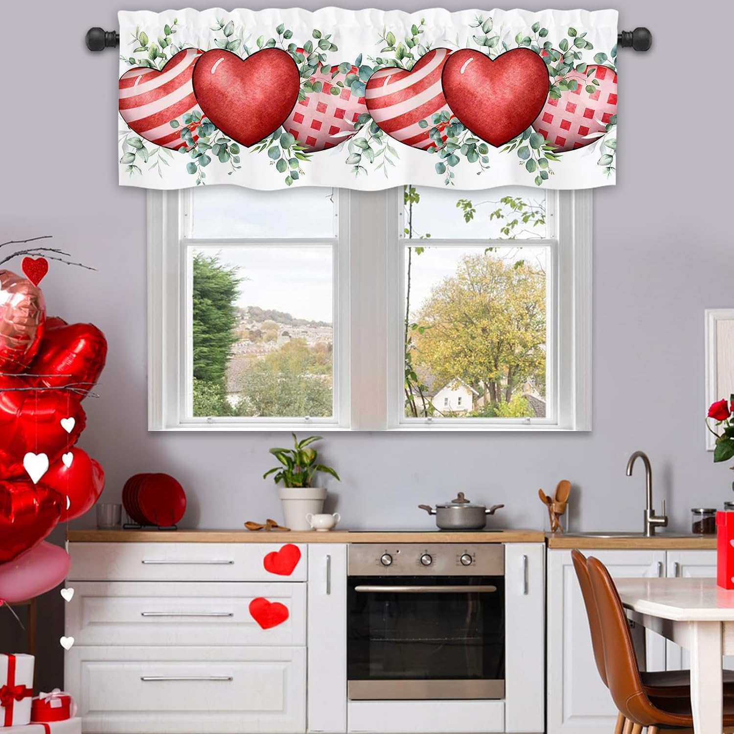 Valentines Love Heart Curtains Valances, 54 x 18 Inch