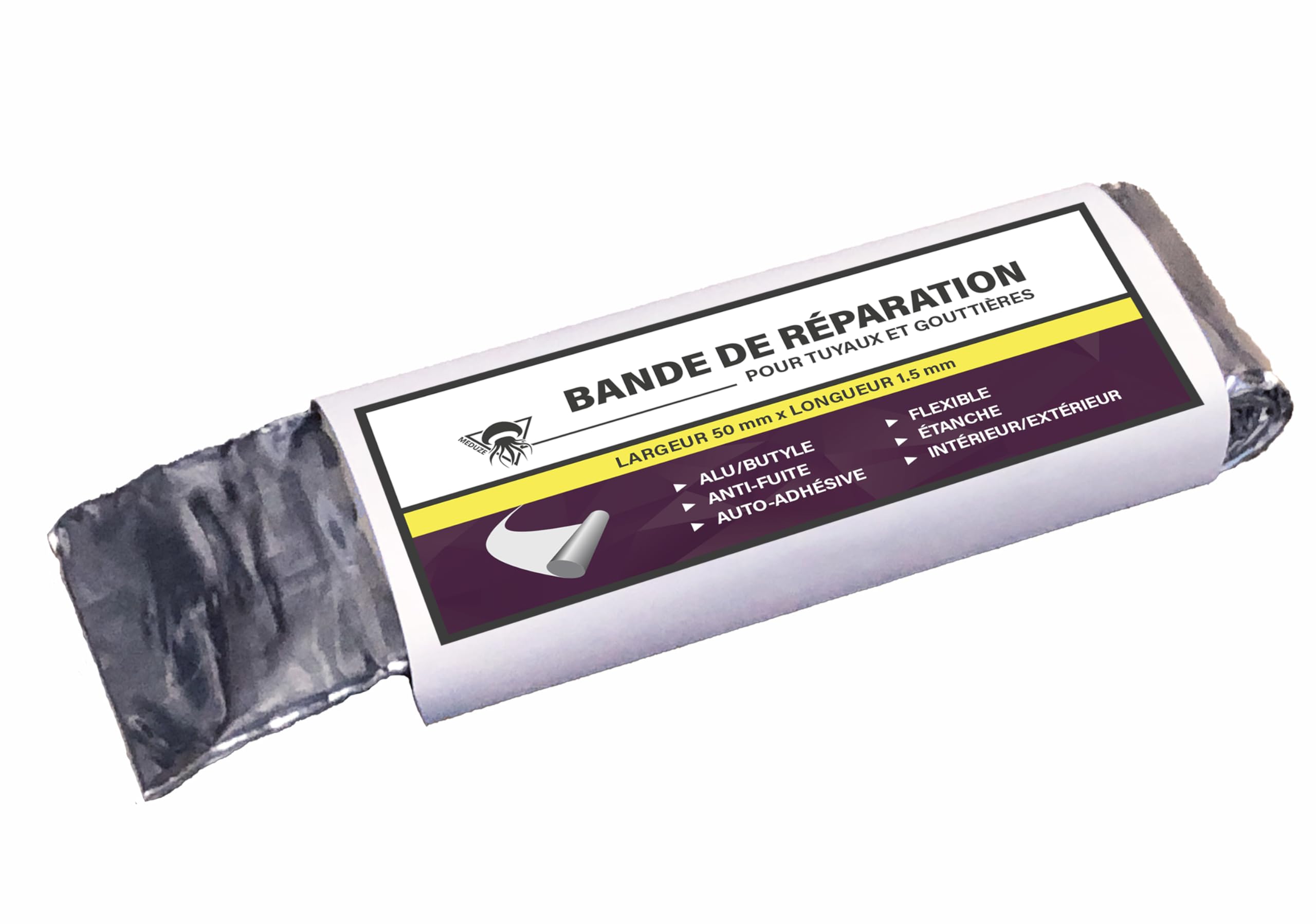 Méduze Bande de réparation pour tuyaux et gouttières 50 mm x 1.5 m Auto-adhésive Étanche Ruban alu/butyle 900 microns