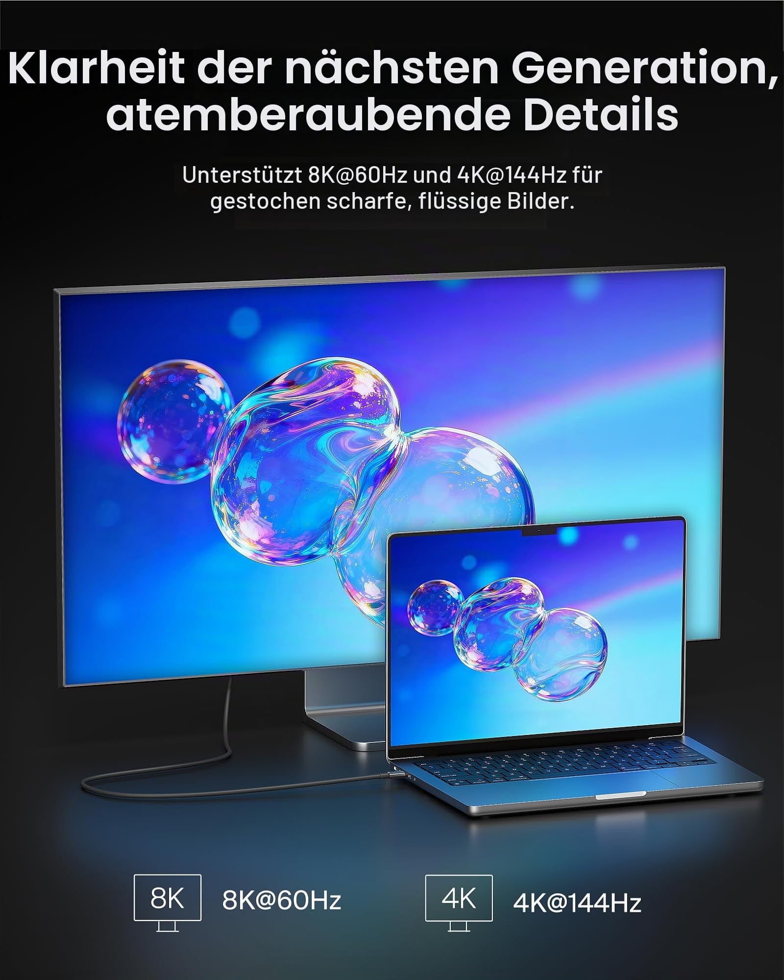 Belkin USB-C-auf-HDMI 2.1-Kabel, 2-m-Kabel für 8K bei 60 Hz, 4K bei 144 Hz, HDR, HBR3, DSC, HDCP 2.2, kompatibel mit Macbook, iPad Pro und anderen USB-C-Geräten