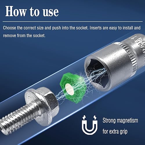 Miniatura 4 de Juego de 21 piezas de adaptador de inserto de zócalo magnético con perfil hexagonal, 10 tamaños SAE (516-78 pulgadas) y 11 tamaños métricos (8-19