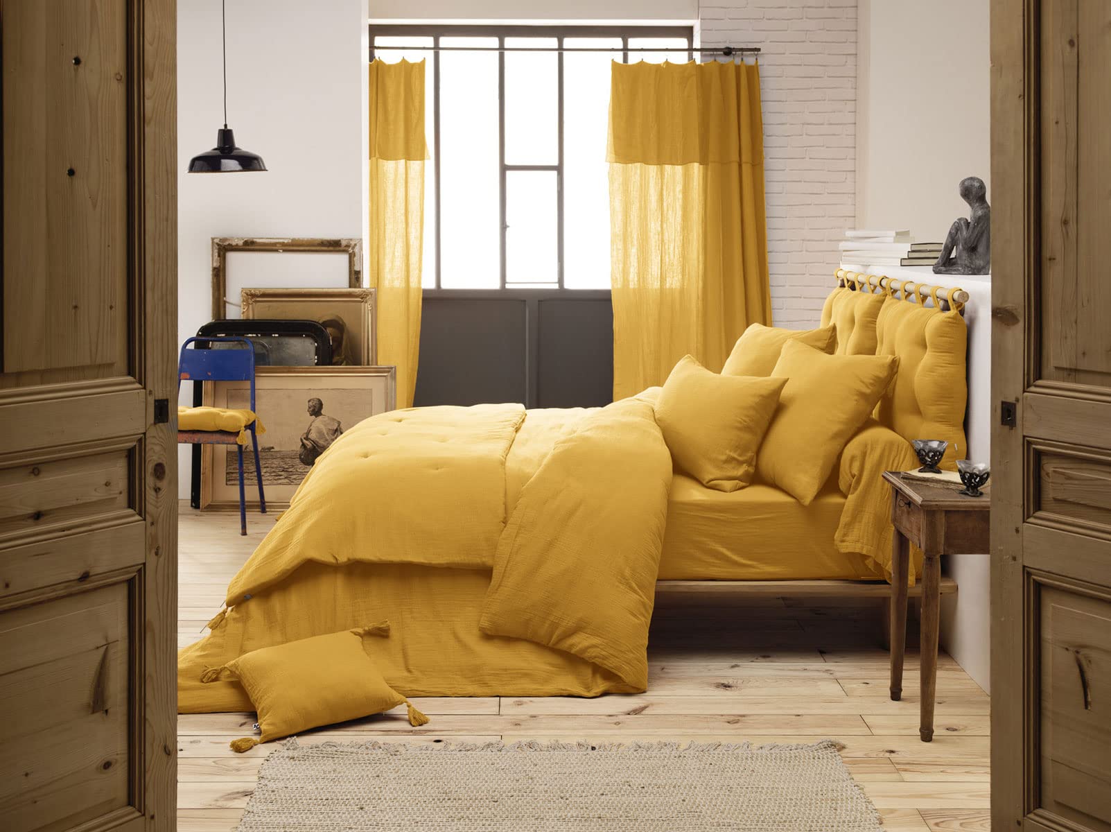 Housse De Couette En Gaze De Coton GAIA - L'EFFET PAPILLON - 240x220cm - Boutons Bois - Camel - Maison