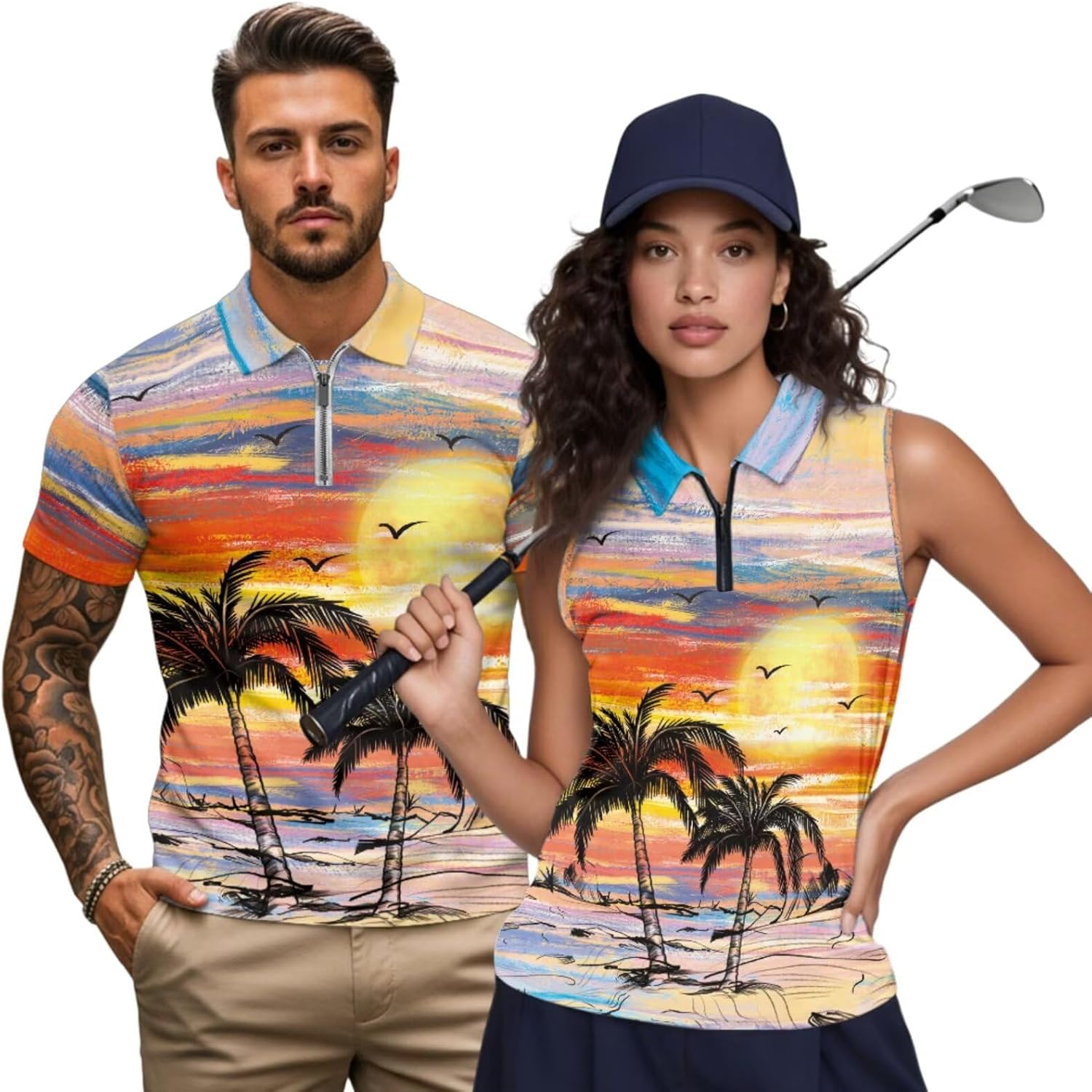 NDISTIN Matching Couple Golf Shirts Sleeveless Golf Shirt for Women Men's Regular Fit Shirts Couple's Golf Apparel