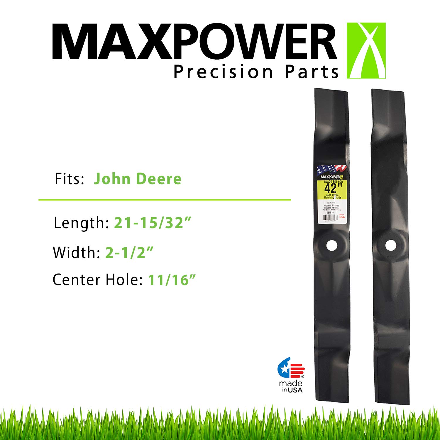MAXPOWER 561810 - Juego de Cuchillas para mantillo John Deere de Corte de 42 Pulgadas, sustituye a M139802, BG10192