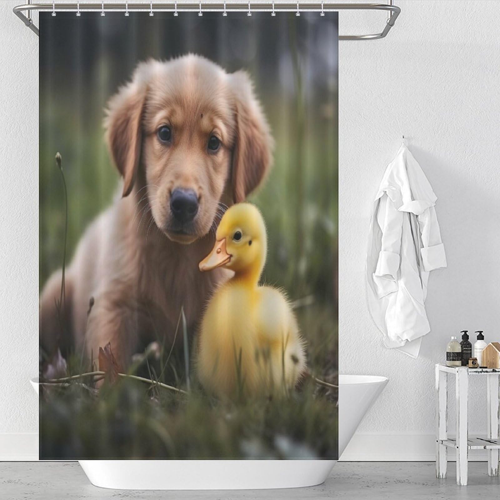 Rideau de douche chien anti éclaboussures pour baignoire rideau étanche avec anneaux inclus