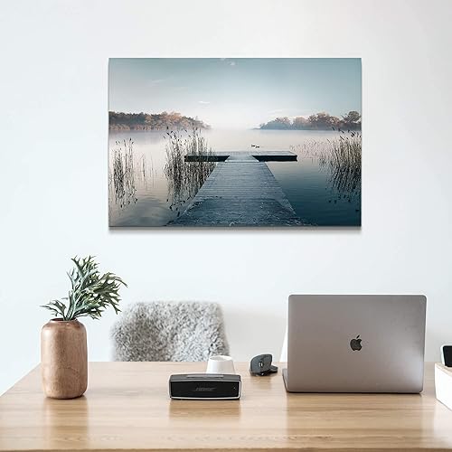 Miniatura 2 de Lienzo de paisaje natural para la pared impresiones enmarcadas de escena de lago natural, puente, muelle, paisaje, pintura, obra de arte para el