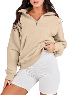 Half Zip Pullover Womens Solid Color Oversized Hoodies Quarter Zip Sweatshirts Fall Outfits Fall Clothes Top