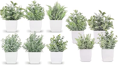 Un paquete de 6 plantas falsas pequeñas y 4 paquetes de plantas falsas pequeñas, plantas artificiales en maceta para decoración de baño, granja,