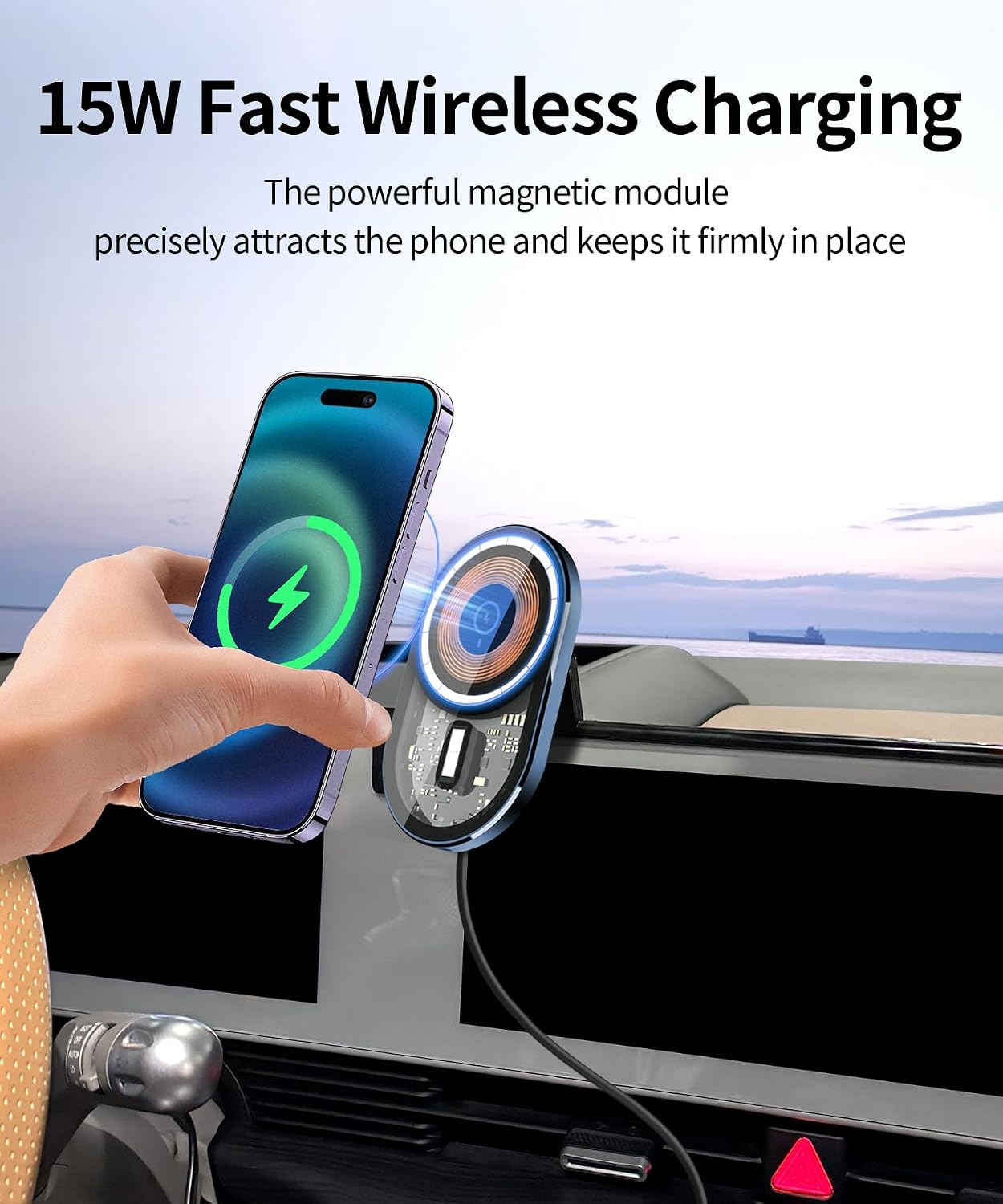 Wireless Charging Car Phone Holder for Hyundai Ioniq 5 2022-2025, 12.3" Screen Fixed Clip, 360° Rotation Car Phone Mount Compatible with MagSafe