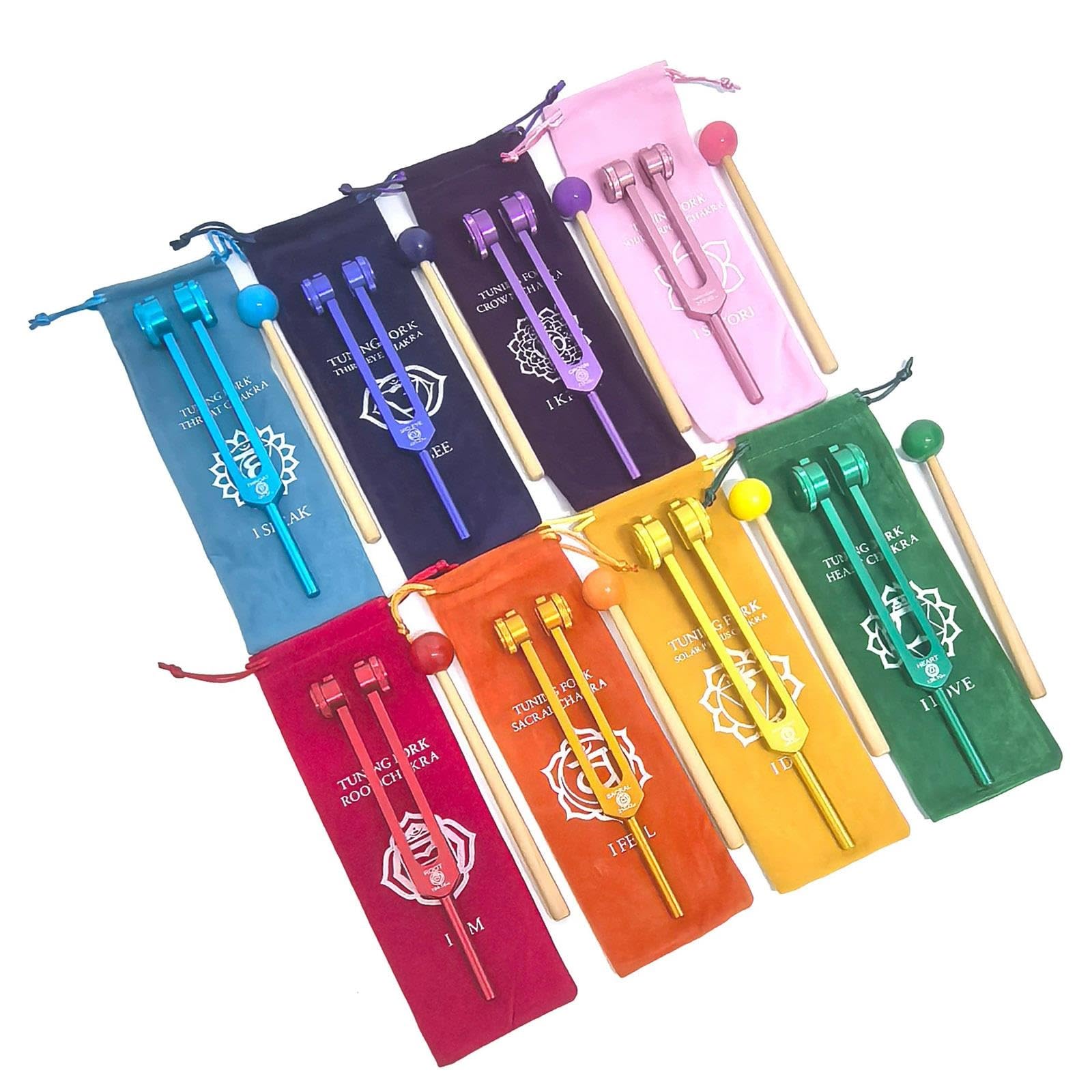 Diapasones de chakra, kit de frecuencias de chakra codificadas por colores
