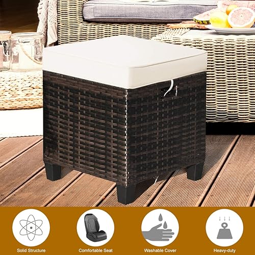 Miniatura 9 de Tangkula - 2 asientos otomanos de mimbre de ratán para exteriores, adecuados para todo tipo de clima, muebles de ratán para patio, asientos