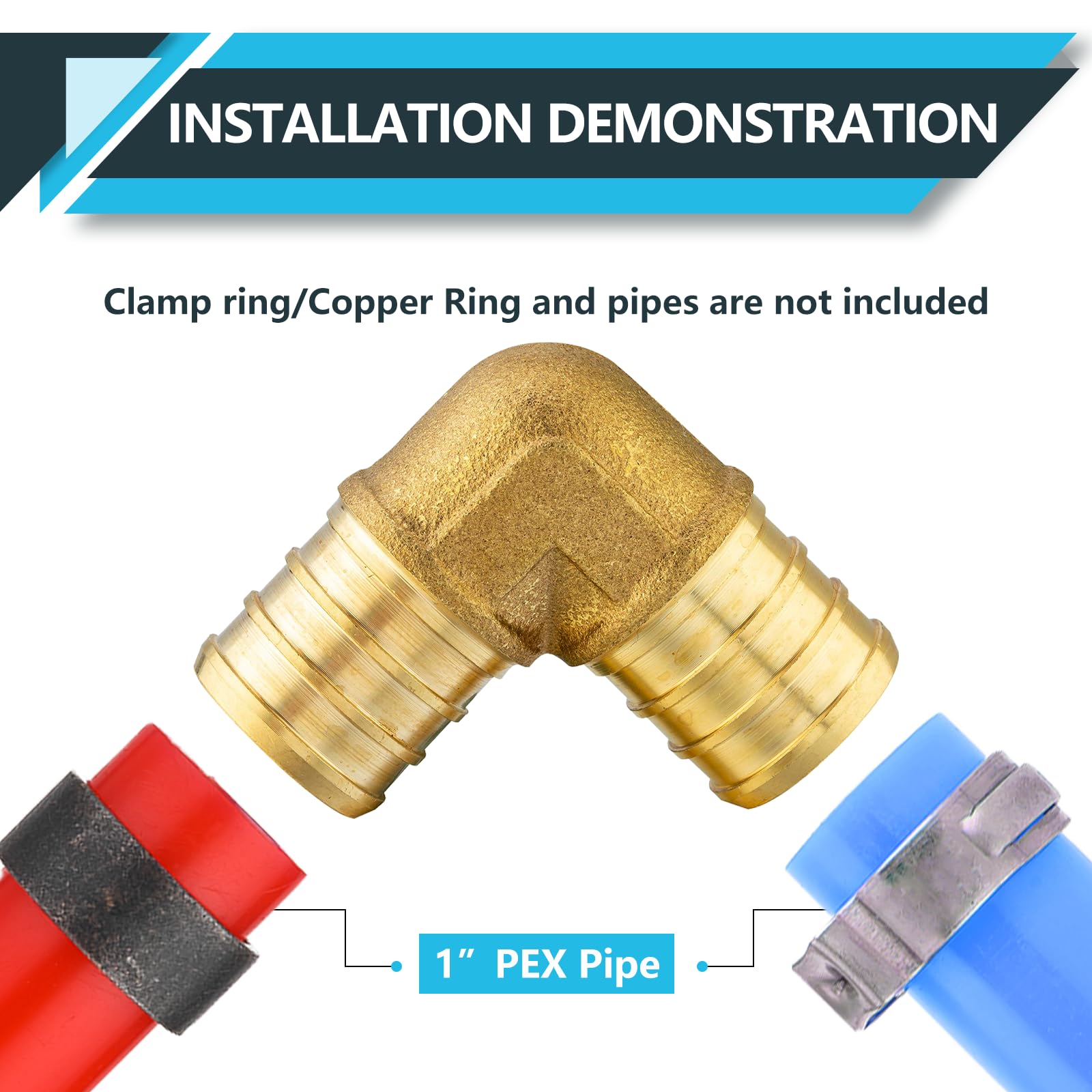 ASTM F1807 - Raccordi PEX a gomito da 2,5 cm, a 90 gradi, in ottone, per tubi PEX, confezione da 5