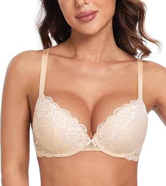HACI Womens Push Up Bra Plunge Full Coverage Padded Underwire T-Shirt Lift Up Add One Cup Lace Support
