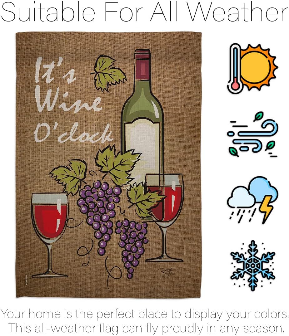 Breeze Decor - It's Wine Happy Hour & Drinks - Everyday Wine Impressions Decorative Vertical House Flag 28" x 40" Printed in USA