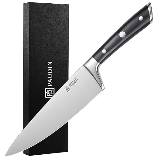 PAUDIN Koksmes 20 cm Chefmes professioneel keukenmes van Duits hoogkoolstaal, scherp, superhard, duurzaam, ergonomische handgreep