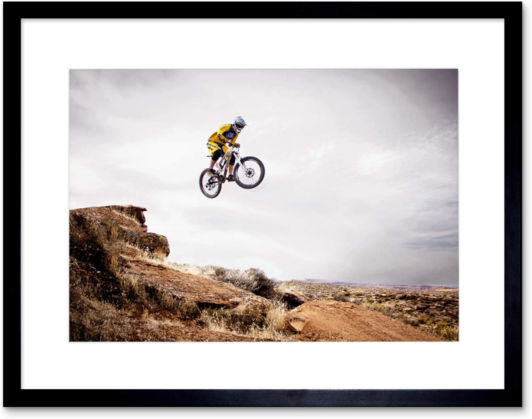 Wee Blue Coo Sport Mountain Bike Jump Sky Big Air Framed Wall Art Print