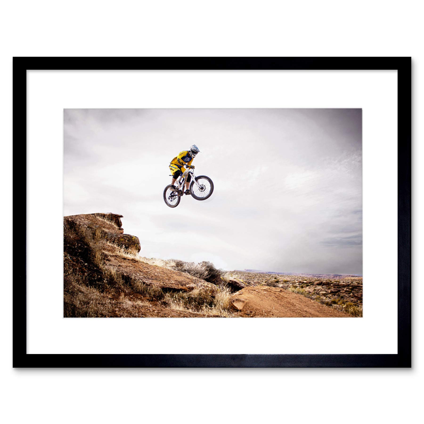 Wee Blue Coo Sport Mountain Bike Jump Sky Big Air Framed Wall Art Print