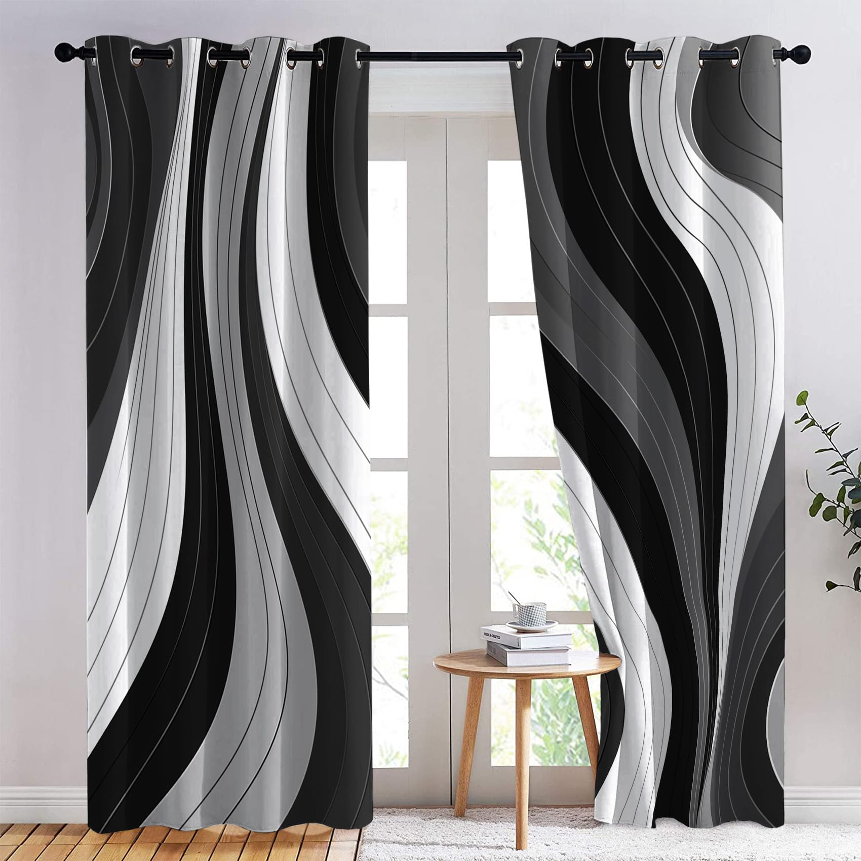 Rideau Occultant Thermiques 3D Loup Animal Noir Et Blanc Rideaux