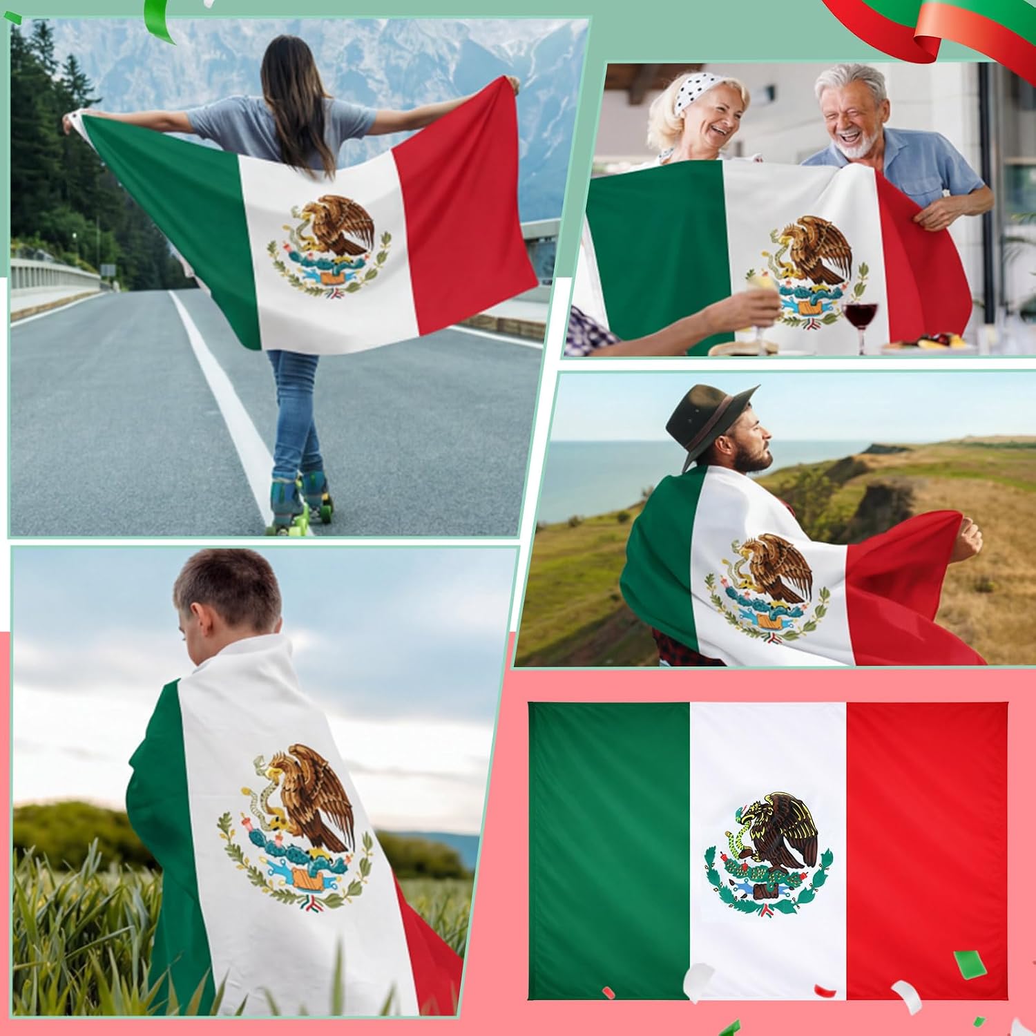 Mindsoft 8 Pcs Football Tournament Mexico Flag Cape Sombrero Small Handheld Mexico Flags Sticker Glasses for Unisex 4th of July Independence Day