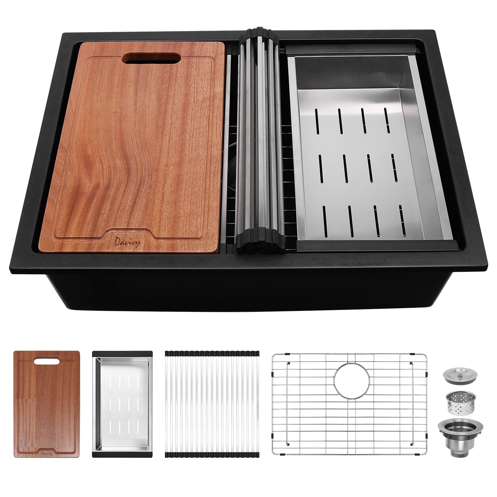 Davivy Black Granite Sink Workstation