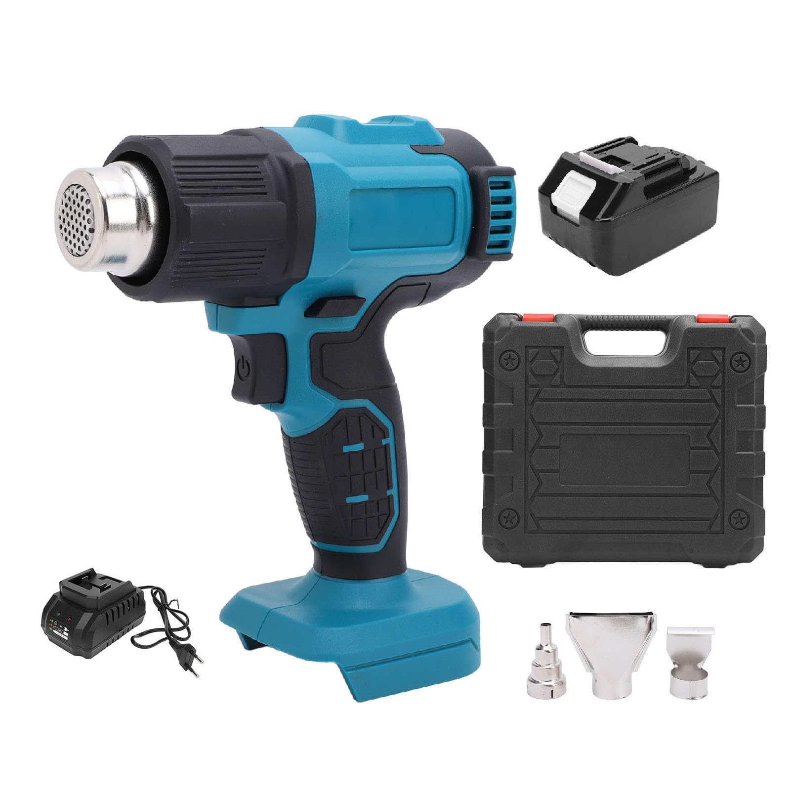 Pistola de Calor Inalámbrica, Pistola de Aire Caliente Portátil con Batería Recargable con Pantalla LCD de Luz Azul y Bloqueo de Temperatura, para Eliminación de Pintura (Enchufe europeo)