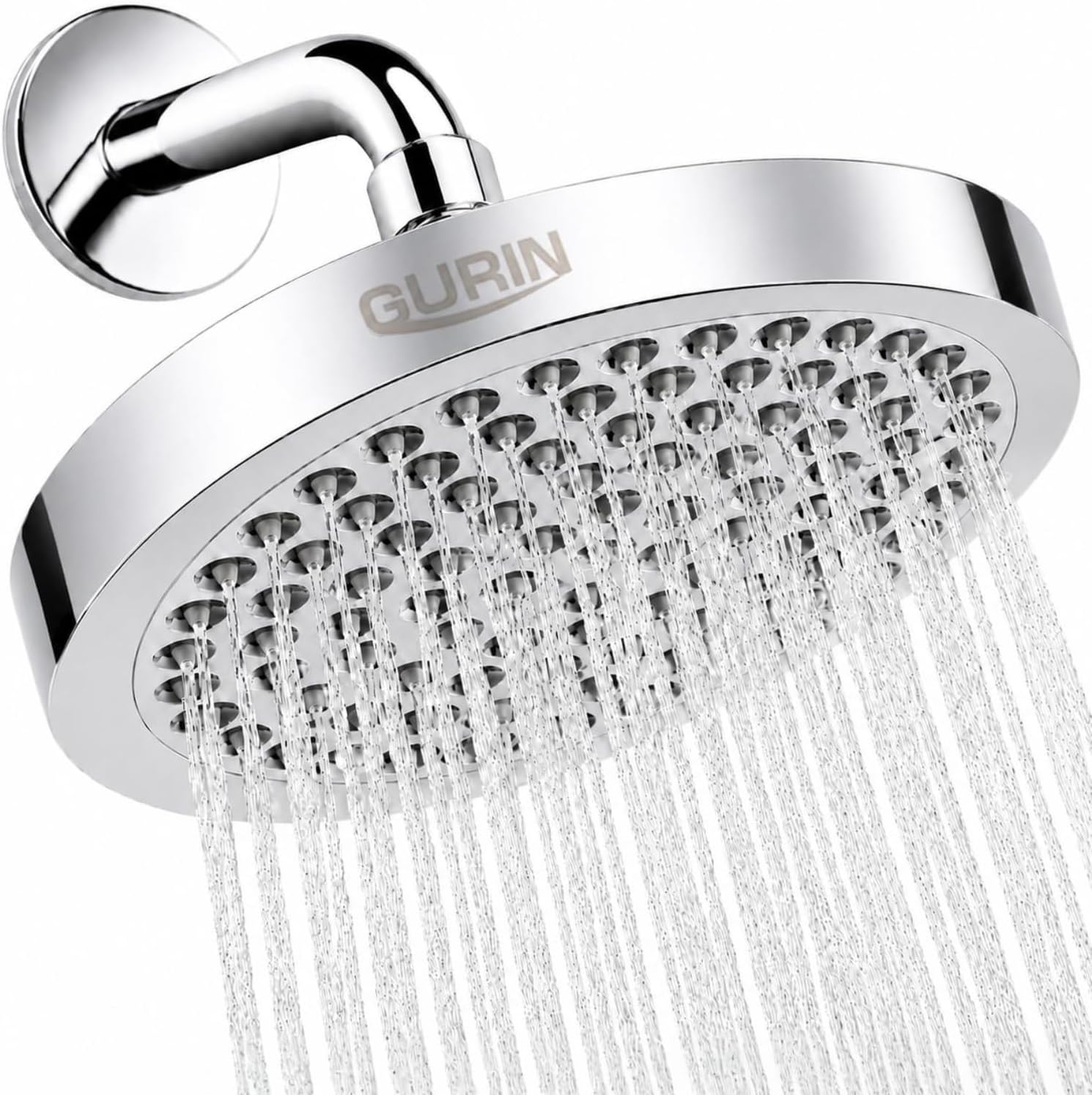 GURIN Shower Head High Pressure Rain Shower head - 6 Inch Luxury Design with Adjustable Angles, Anti-Clogging Nozzles, Easy 1-Min Install, Premium Chrome Finish for Bathroom (2.5 GPM)