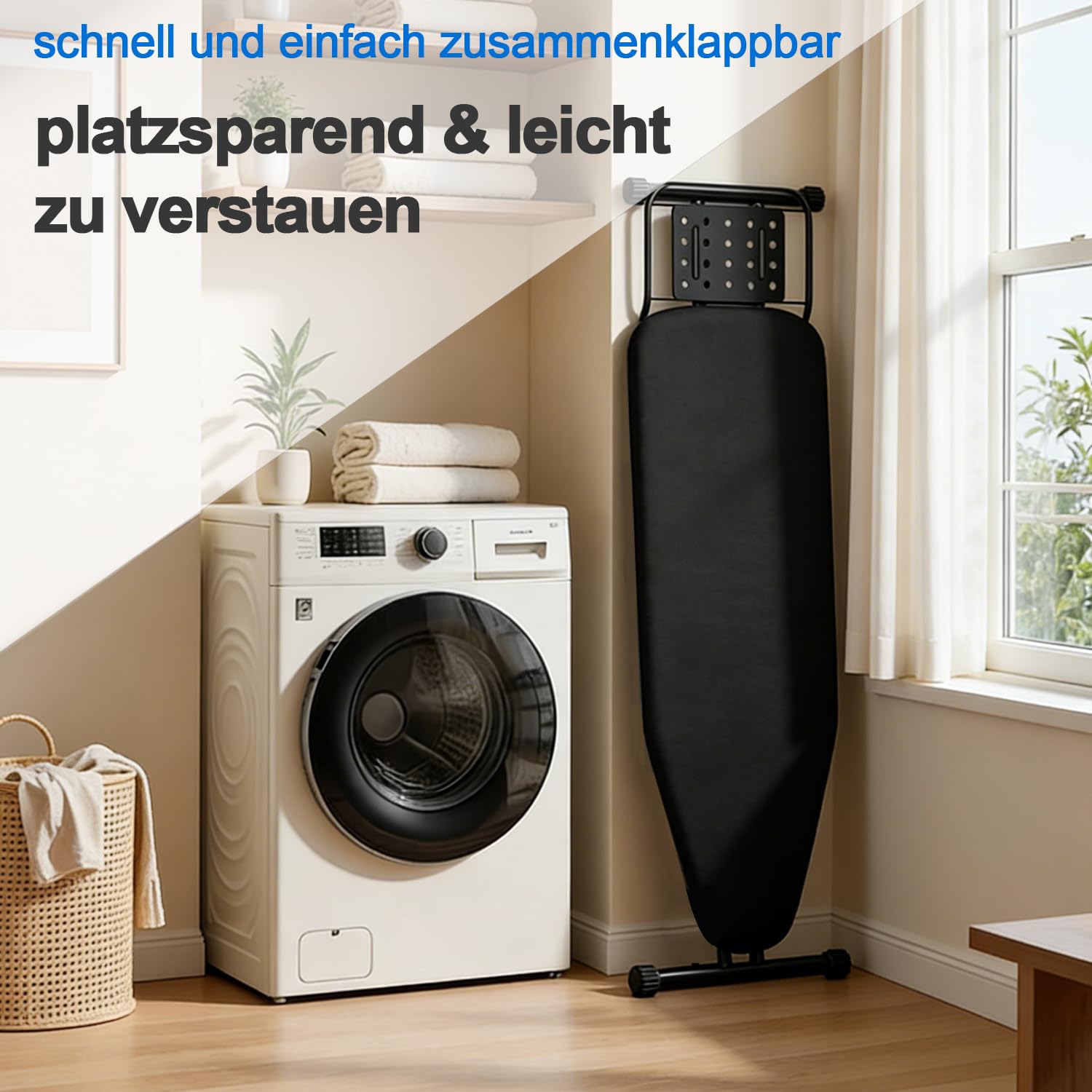Klappbares Bügelbrett, Ironing Board,Robustes Dampfbügelbrett mit Bügeleisenablage,mit rutschfesten Füßen, stabiles Gestell,Tischbügelbrett mit Verstellbarer Höhe, Ironing area120x38cm
