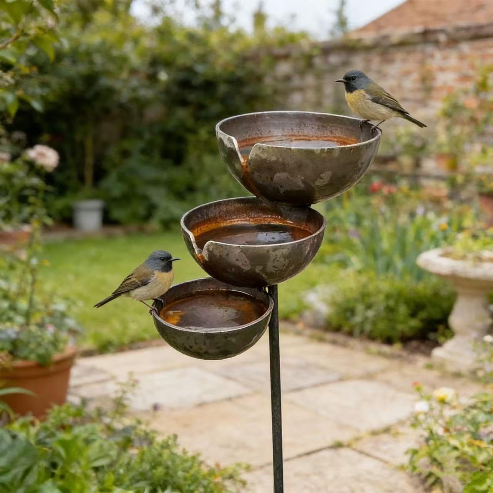 Bee Water Station – Supporto da giardino a tre livelli | per uccelli | da bagno per | Fioriera decorativa da giardino per esterni, cortile, ponte, padiglione, decorazione per prato