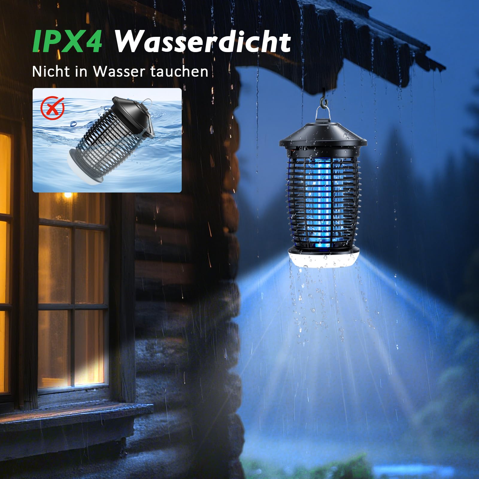 PALONE Insektenvernichter Elektrisch, 4500V Elektrischer Mückenlampe mit 20W UV & 9W LED Licht & 1,2M Kabel, Wirksam Reduzieren Fliegender Insekten für Küche Garten