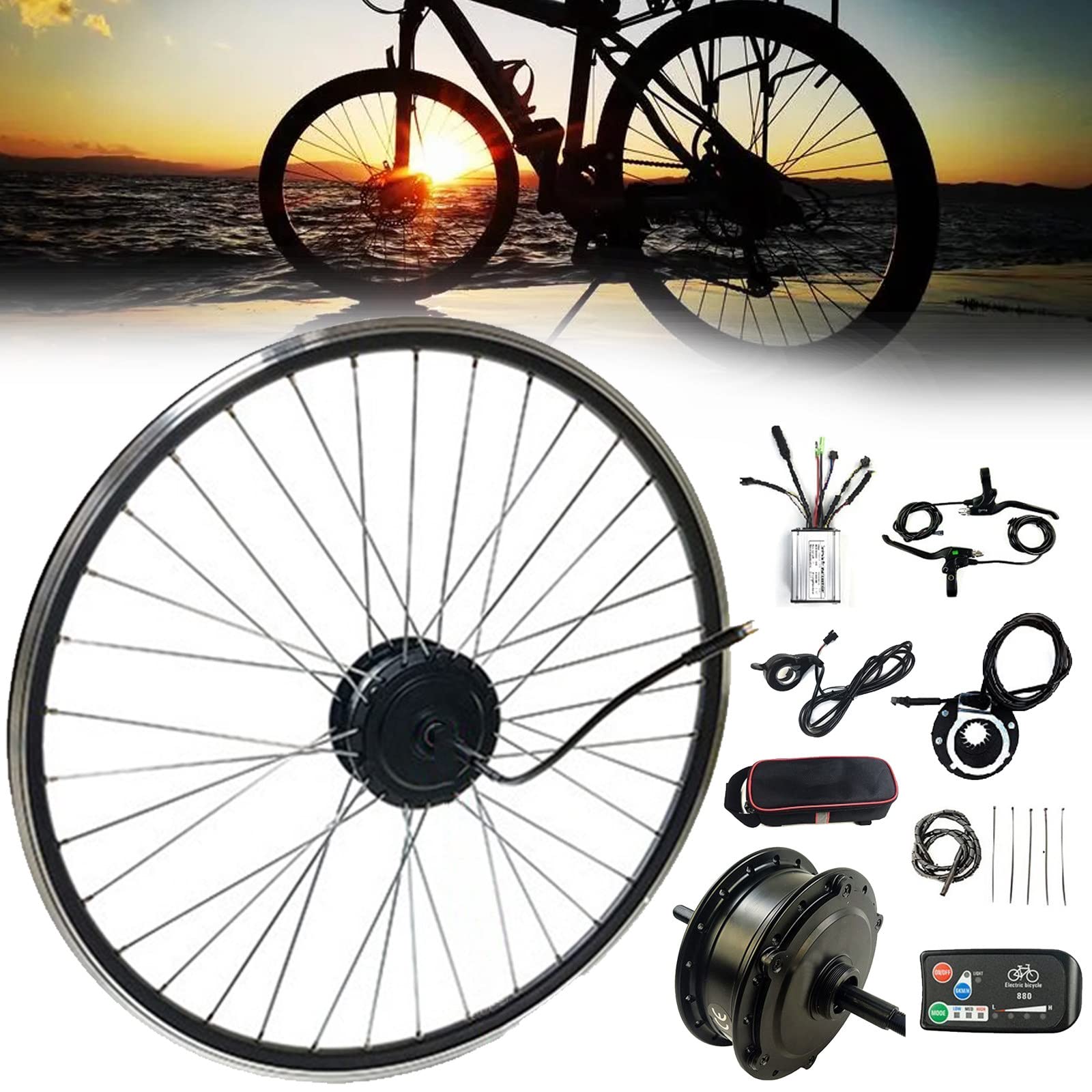 NYANS Electric Bike Conversion Kit, Batteries not Included, 20 24 26 27.5 28 29 Inch 700C Rear Wheel, 24V 36V 48V 250W 350W 500W Rear Drive Spinner Motor,36V350W-28in