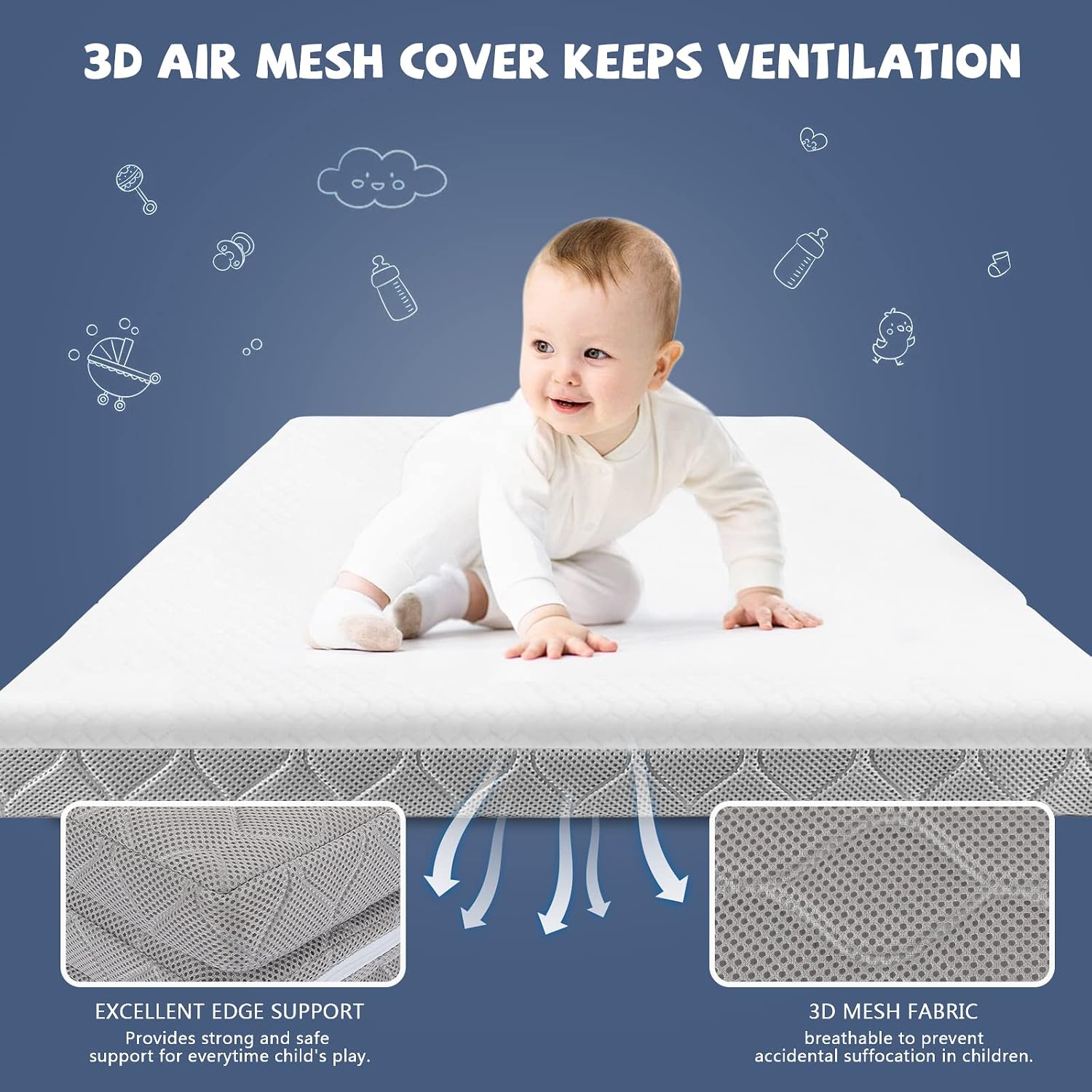 SURPCOS Pack and Play Mattress with Carry case, Upgraded 3D Breathable mesh Dual Sided Pack N Play Mattress, Firm Side for Baby and Soft Memory Foam Side for Toddler, Bassinet Mattress, 38.5" x 26"