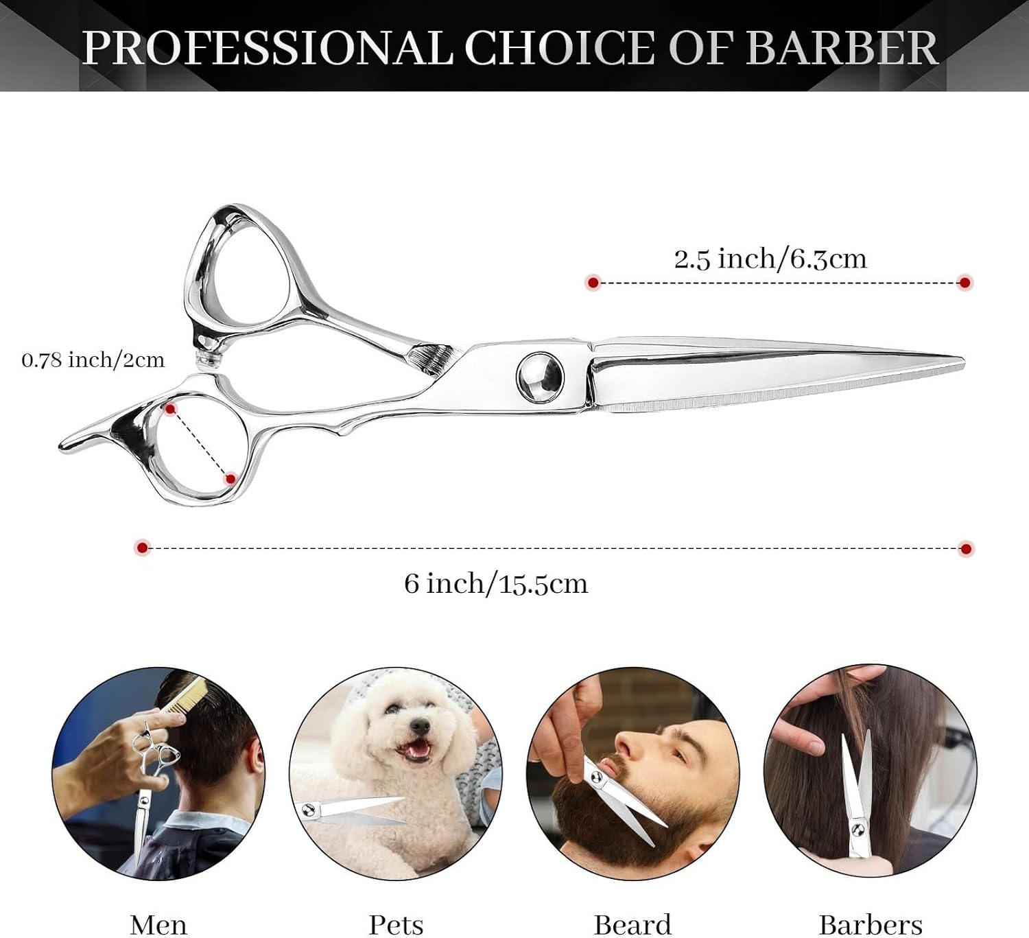 Hair Cutting Shears 6.0 Inch Silver Hairdressing Scissors Cutting and Thinning Shears Bangs Scissors Set