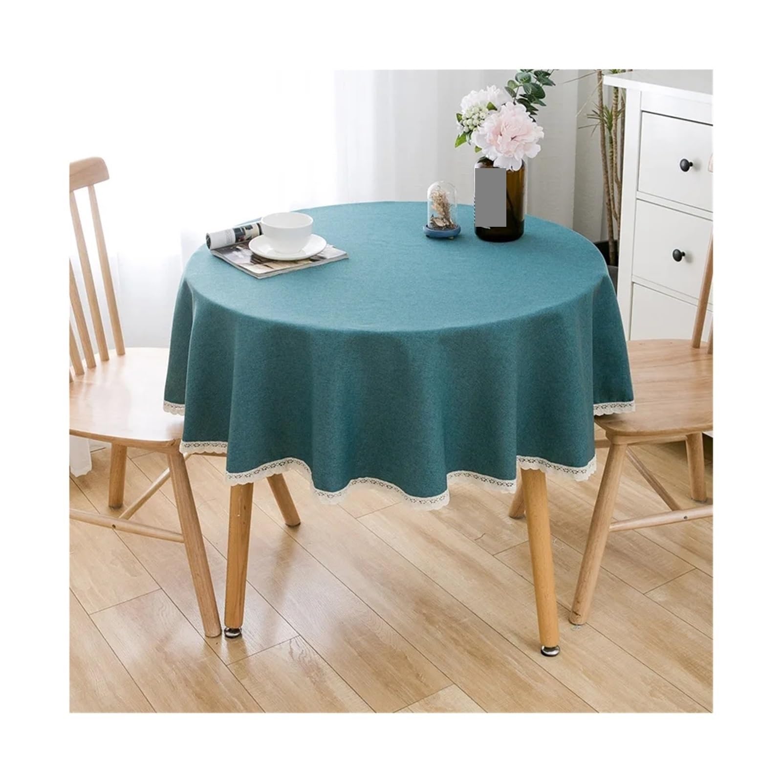 ZNTIHZ Round Tablecloth Large Waterproof And Oil-Proof Solid Color Cotton Linen For Wedding Party Banquet(Green,100cm)