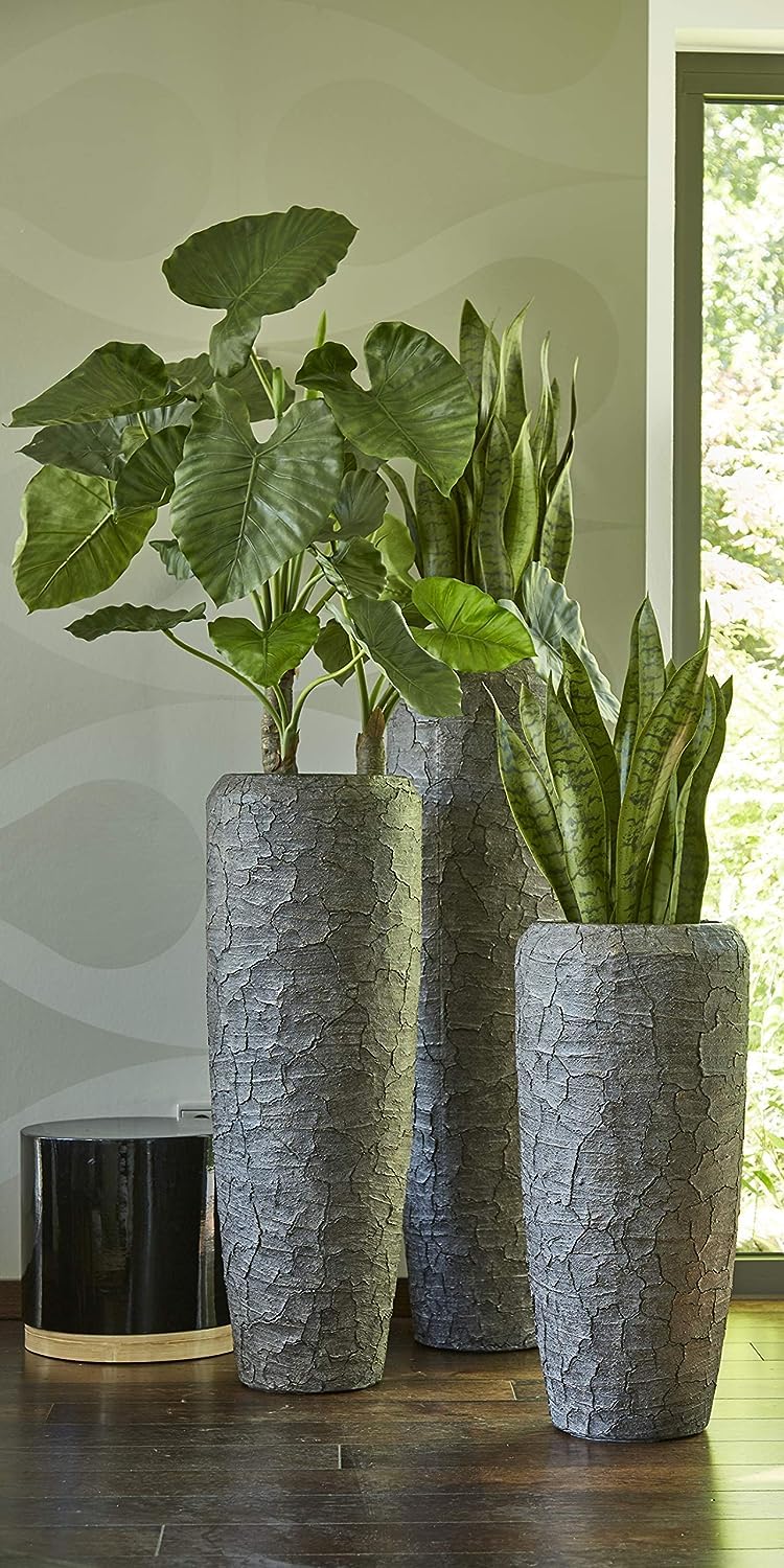 Klocke Dekorationsbedarf Hochwertiger Fiberglas-Pflanzkübel/Pflanzgefäß mit und praktischem Einsatz für stilvolle Einrichtung (matt schwarz, 75cm)