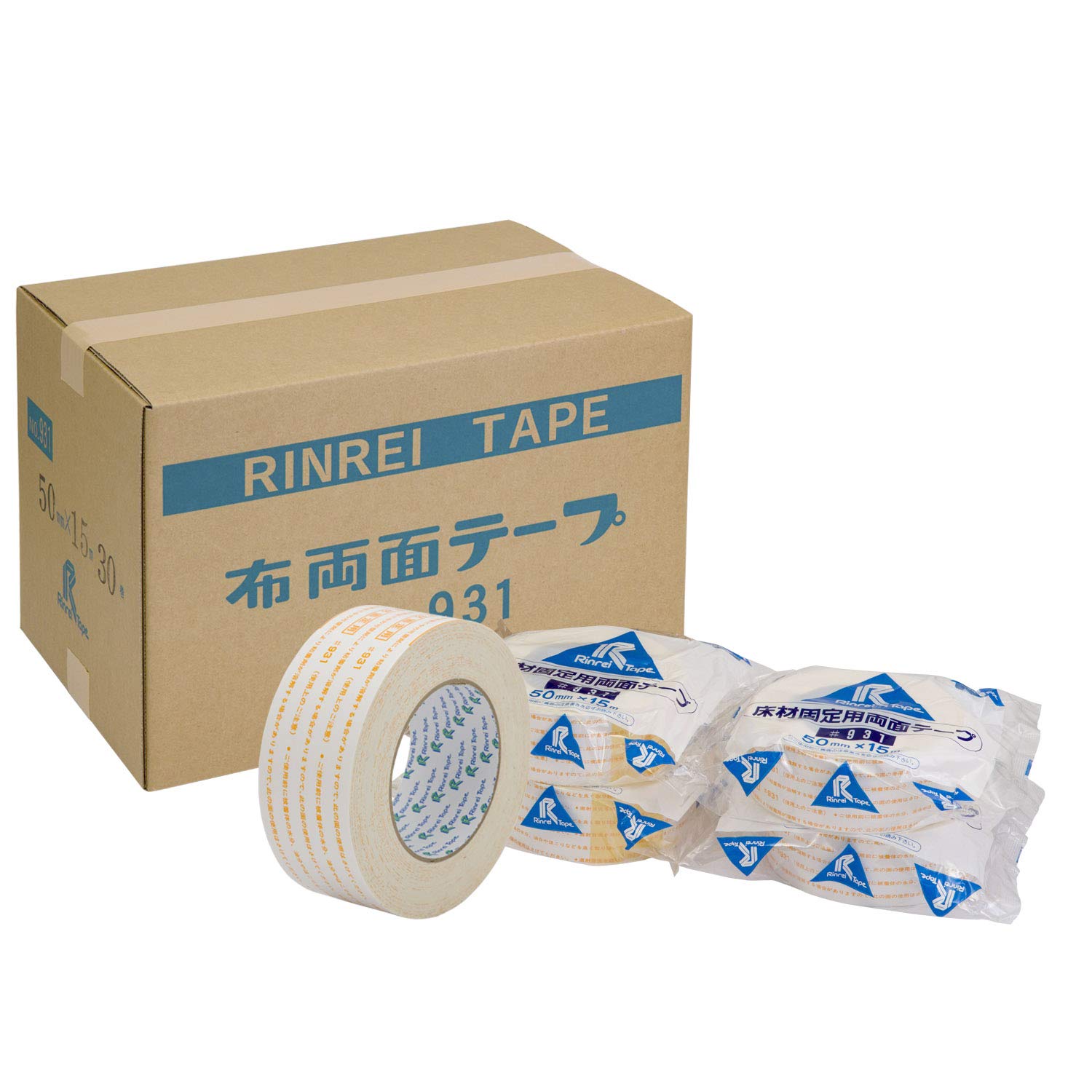 Rinrei Tape Double-Sided Tape, for Securing Cloth, Floors, 30 Rolls, 2.0 inches (50 mm) x 49.2 ft (15 m) Roll, 931-50 mm_30
