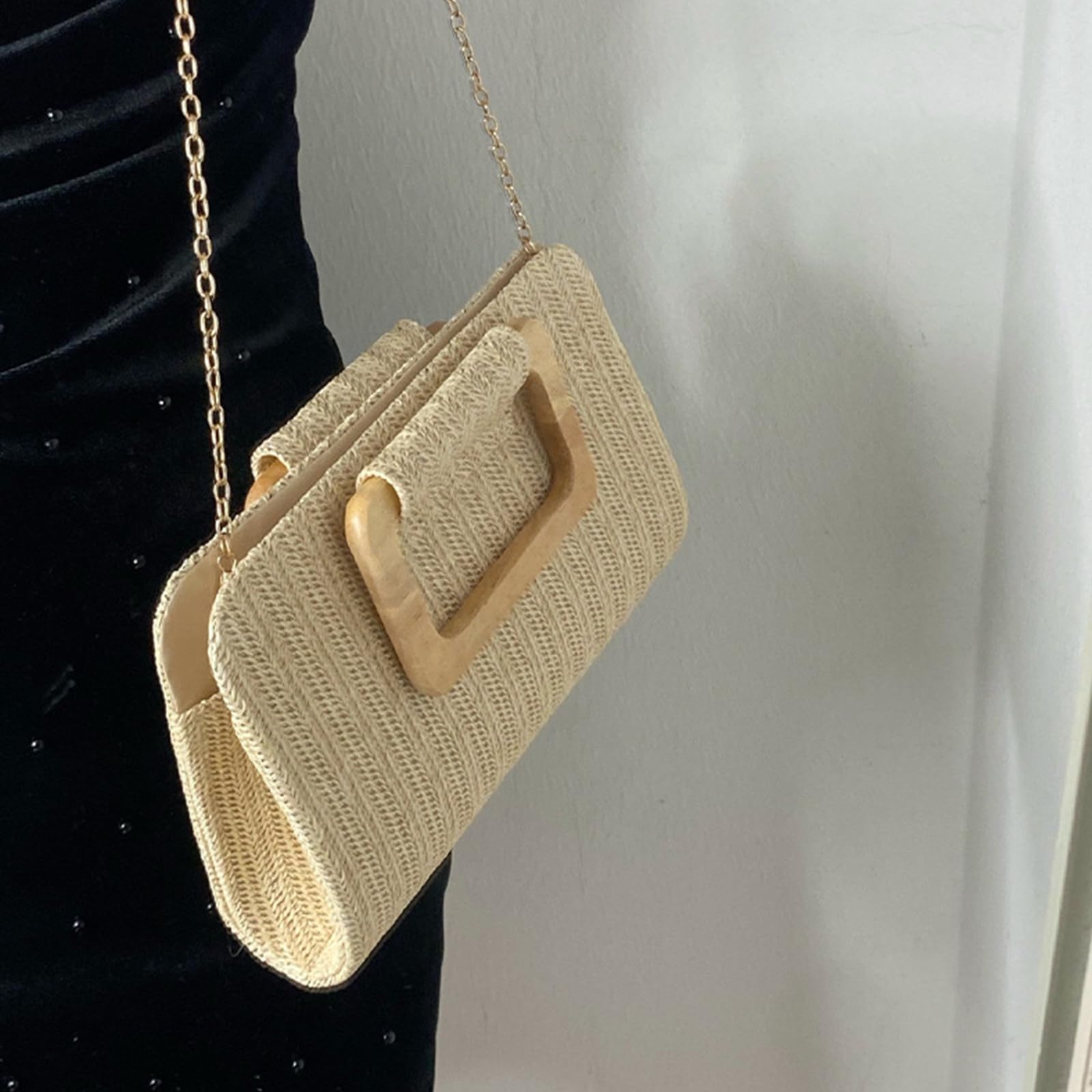 CORIOS Damen Strohtasche Abendtasche Frauen Gewebte Tasche Hochzeit Brautbörse Elegante Clutch Tasche Klein Tasche Formale Handtasche Schultertasche Luxuriös Umhängetasche für Bankett-Party Gold