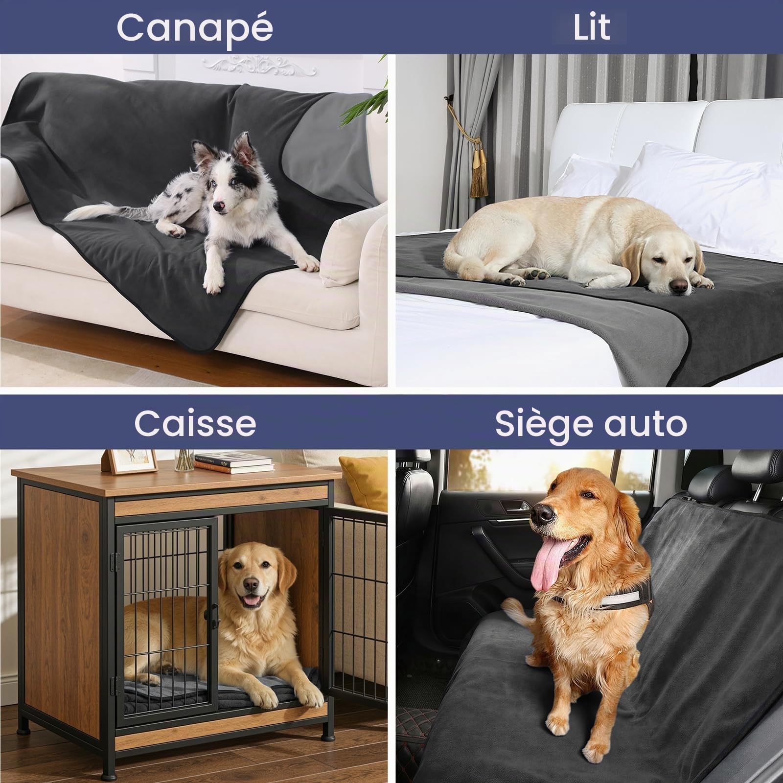 PETTOM Couverture Chien Imperméable(152x127cm), Plaid Chien Anti Pipi pour Canapé Lit Divan, Absorbante Chaude Douce pour Chiot Chat, Gris