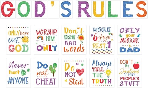 Miniatura 8 de Póster de 20 piezas con versículo bíblico cristiano de los Diez Mandamientos, decoración de pared para aula, iglesia, escuela dominical, escritura
