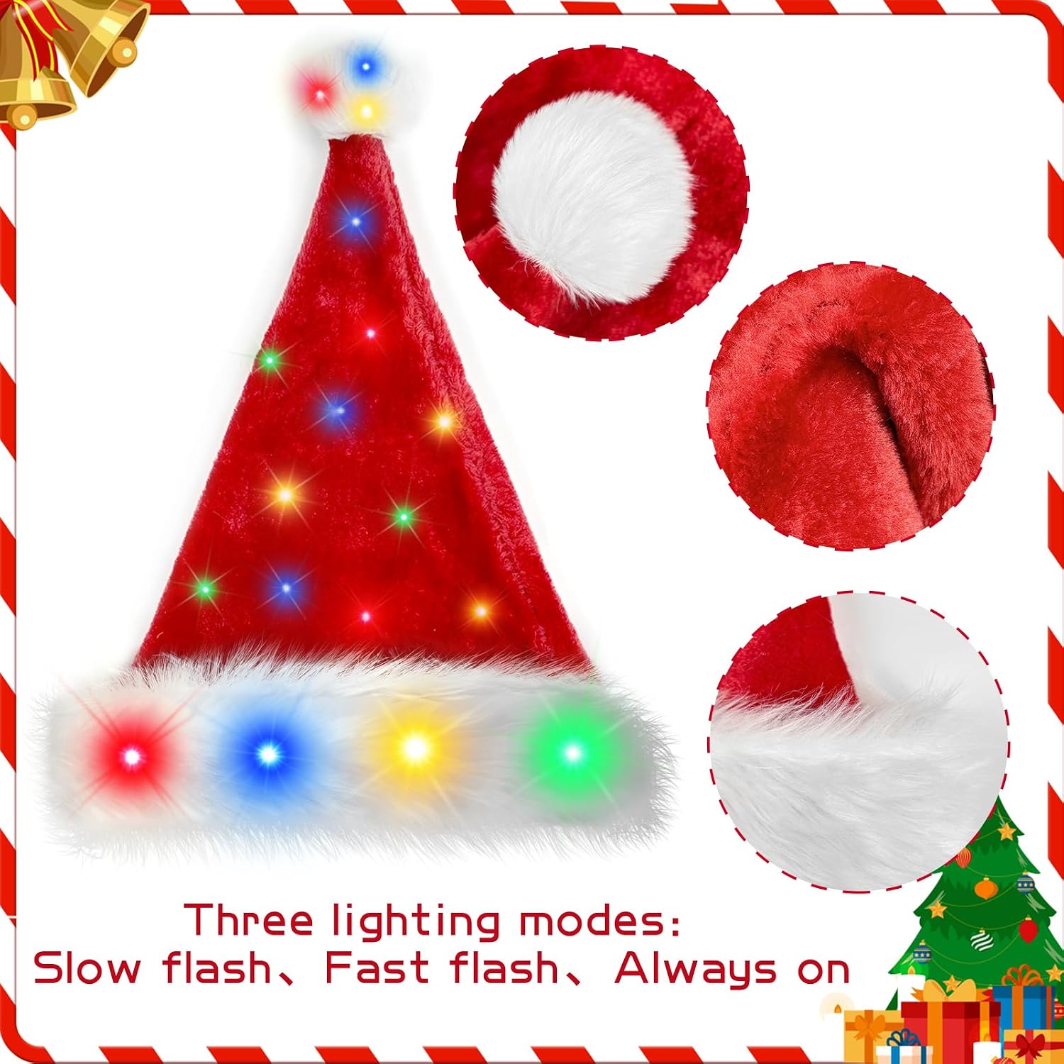 Light Up Christmas Hat for Kids LED Santa Hat Kid Red Plush Xmas for Adults Party Supplies