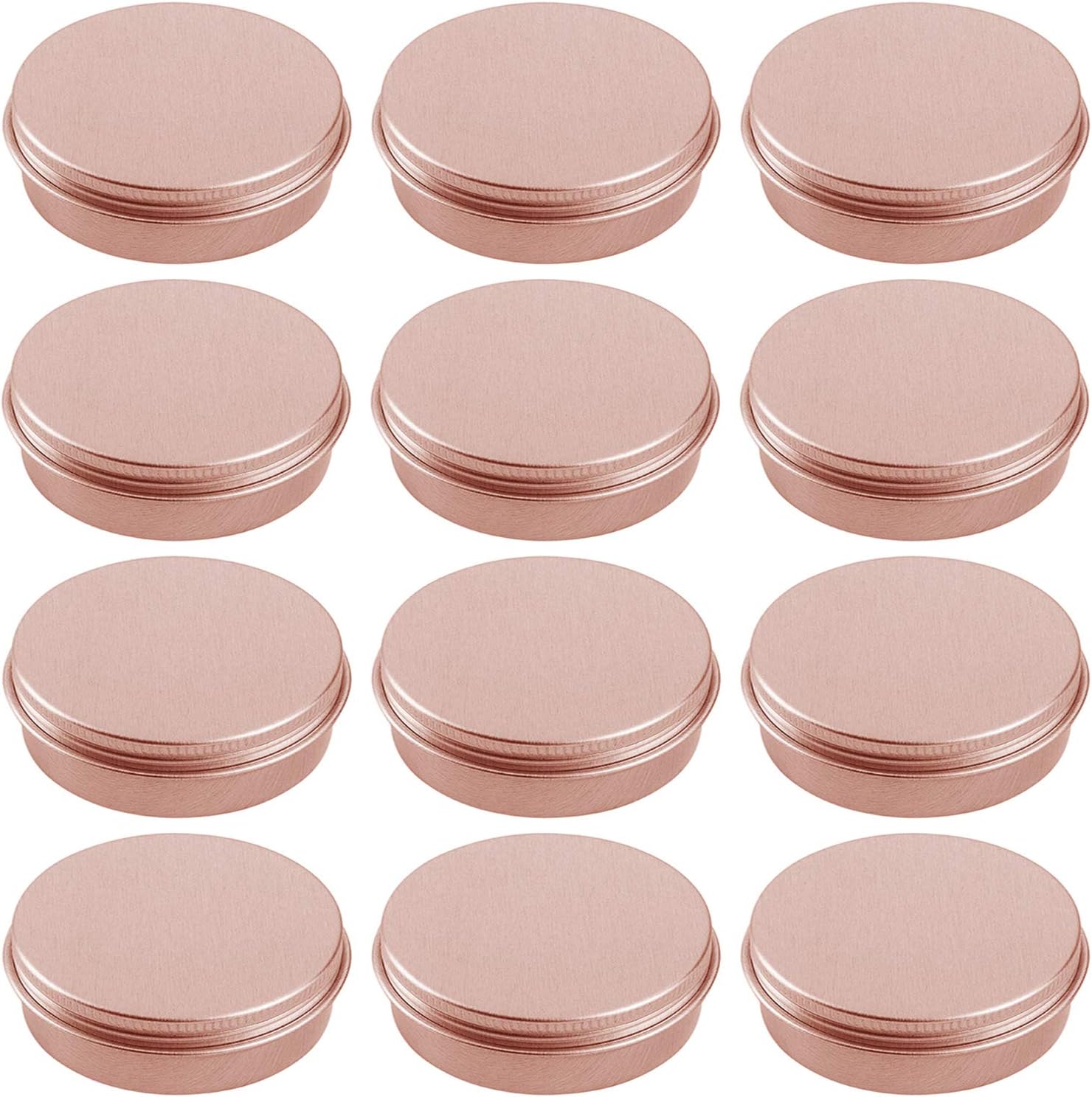 0.5 Ounce Aluminum Tin Jar Refillable Containers 15 ml Aluminum Screw Lid Round Tin Container Bottle for Cosmetic,Lip Balm, Cream, 12 Pcs Rose Gold