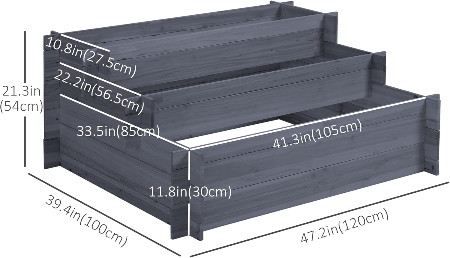 Outsunny 3-Tier Wood Raised Garden Bed, Elevated Planting Box, Outdoor Vegetable Flower Container, Herb Garden Indoor Kit, Gray - Image 7