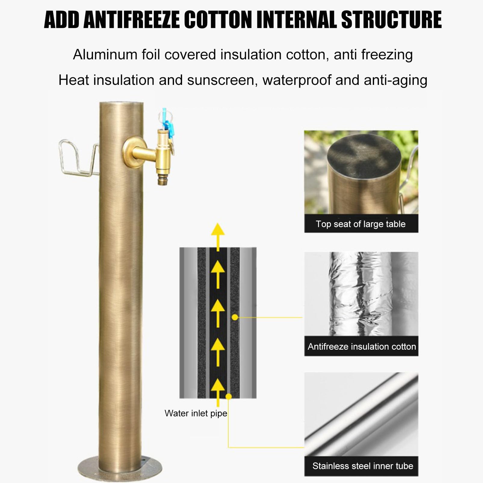 Grifo de Columna de Agua para Exteriores, Llave de Agua de latón para Manguera, hidrante de jardín anticongelante, Grifo para Fuente de jardín, Fuente de Agua de Montaje