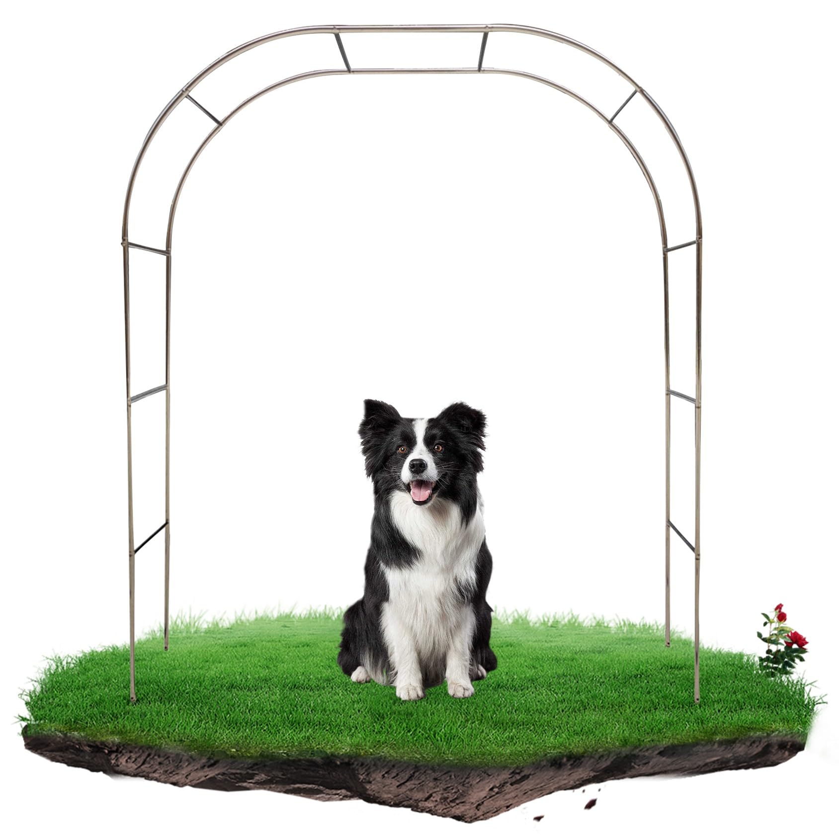 Stainless Steel Garden Arch Free Standing Garden Arbor Trellis 1.2/1.5/1.8/2/2.2/2.4/2.6/2.8/3/3.2/3.5/4/4.5/5m Wide Wedding Arch(Color:25mm,Size:5 * 2.4m(16 * 7.9ft))