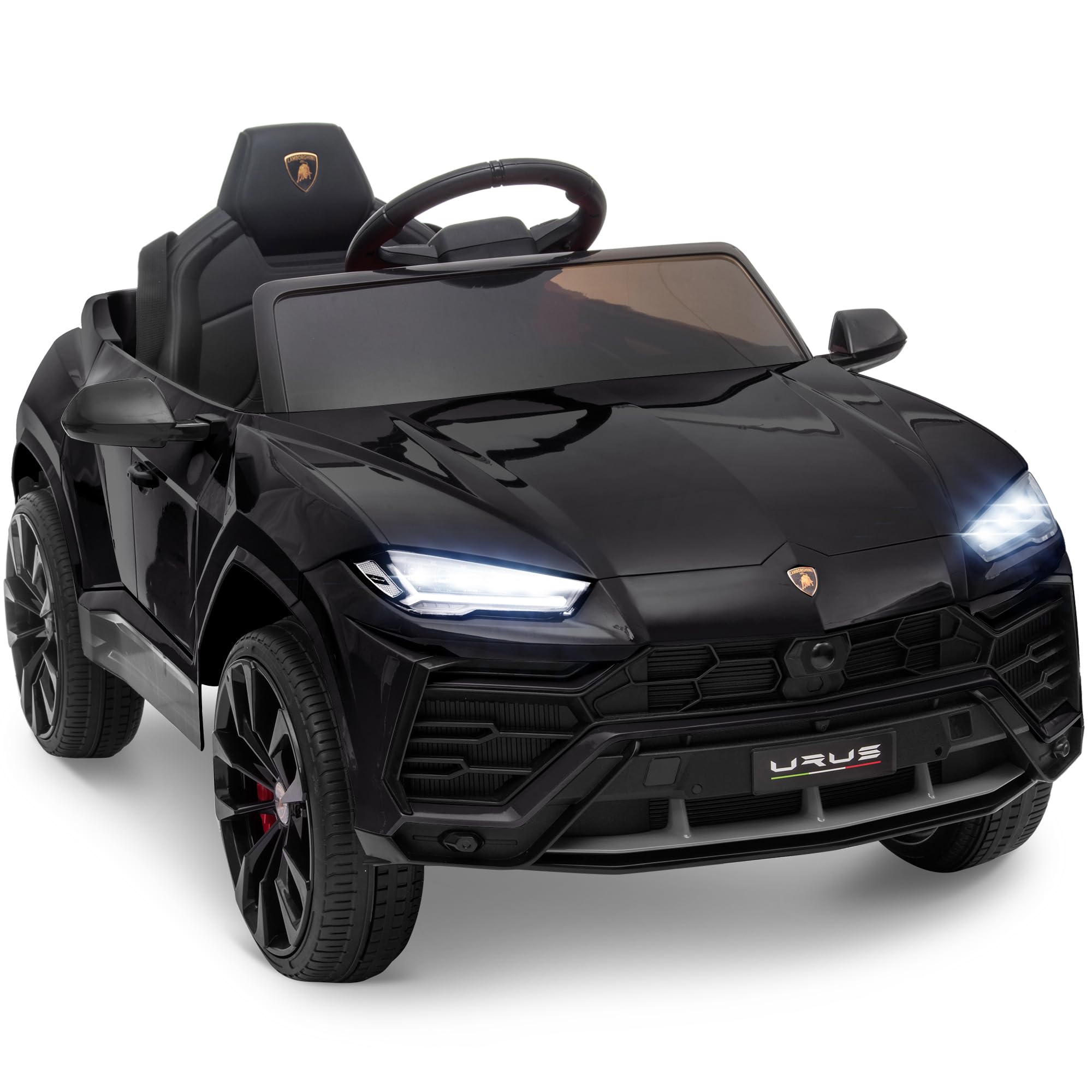 ENYOPRO 12V Licensed Lamborghini Urus Ride On Car, Electric Car Power Wheel SUV Toy w/Parent Remote Control, Music Player, FM Radio, LED Headlights, Soft Start, 2.5MPH Max Speed for Kids (Black)