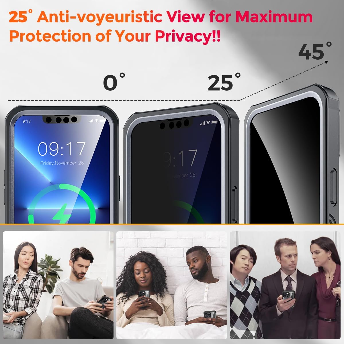 [CD Loop + Privacy Screen Protector]Magnetic Case for iPhone 13/14 Case,[Military Grade Drop Protection] Anti-peep Privacy Screen Double Sided 9H Glass Compatible with MagSafe Case for iPhone 13/14