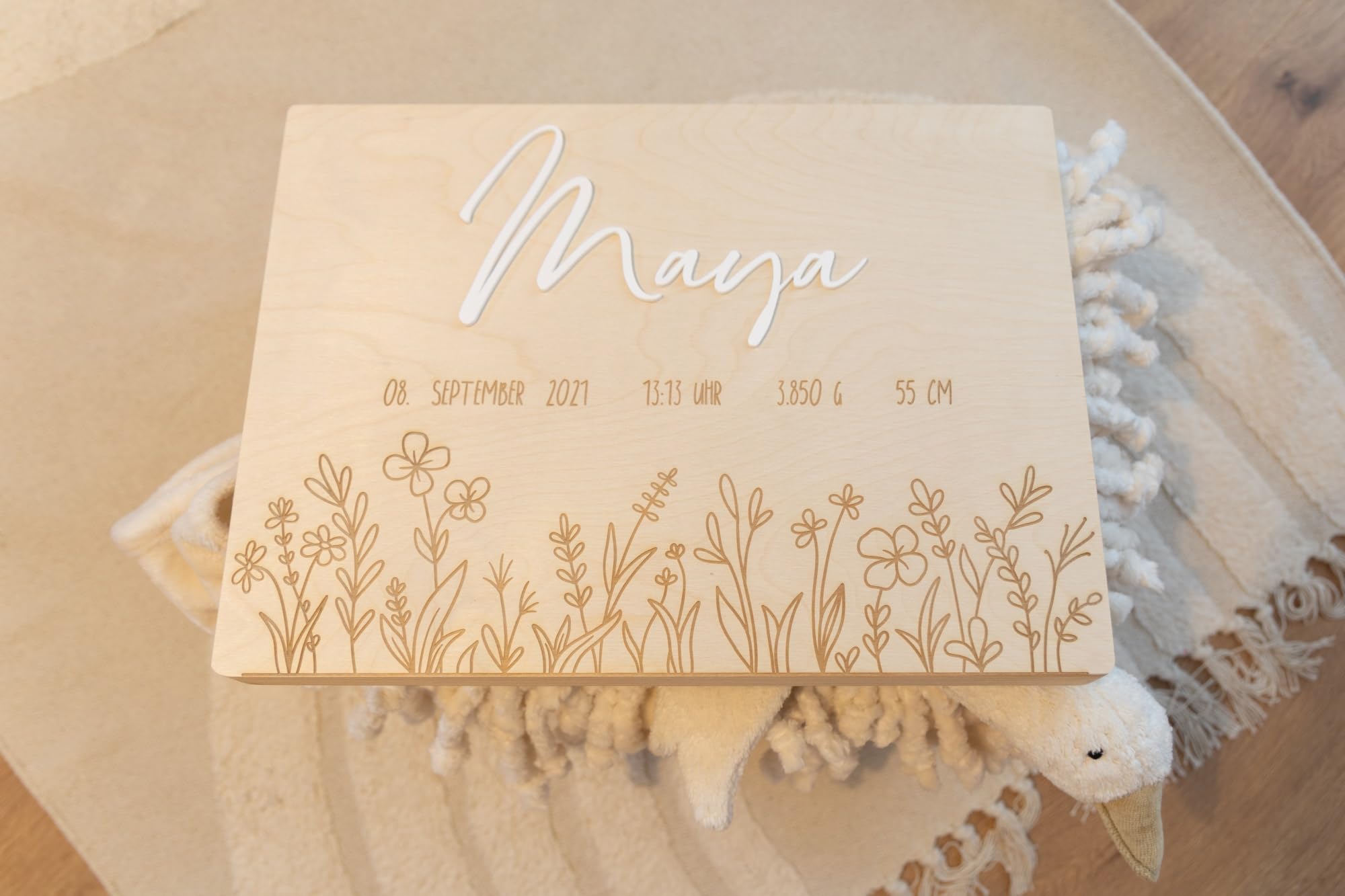 vonMia Erinnerungsbox Baby/Erinnerungskiste zur Geburt mit Blumenwiese – GRÖSSE M