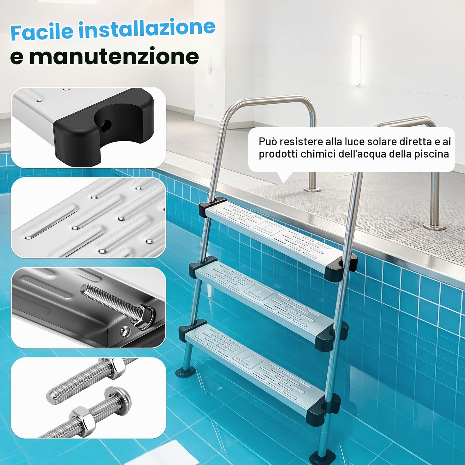 Gradini per Scala Piscina, 3 Pezzi Pedale Antiscivolo in Acciaio Inossidabile Gradino Antiscivolo per Piscina Accessorio Generale Antiscivolo per Scala Piscina Parti Gradini di Scala Piscina