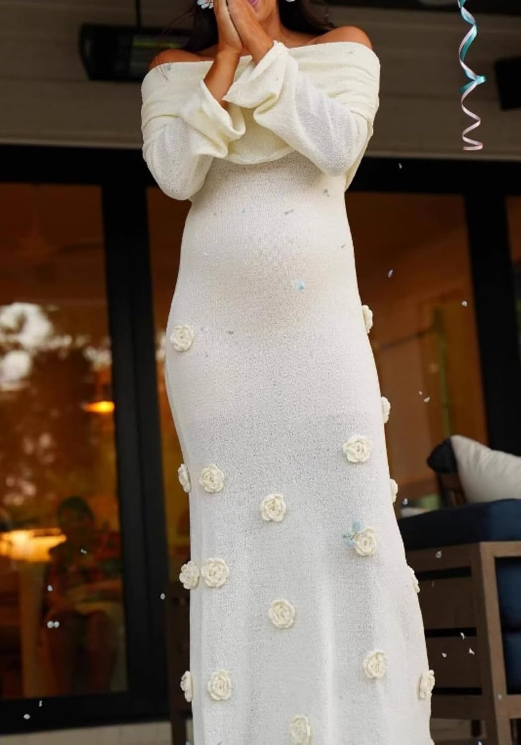 Unybwonn Women Sexy Off Shoulder Crochet Maxi Dress Bodycon Stretchy Mesh Knit Dress Long Sleeve Tube Top Elegant Dresses - Image 2