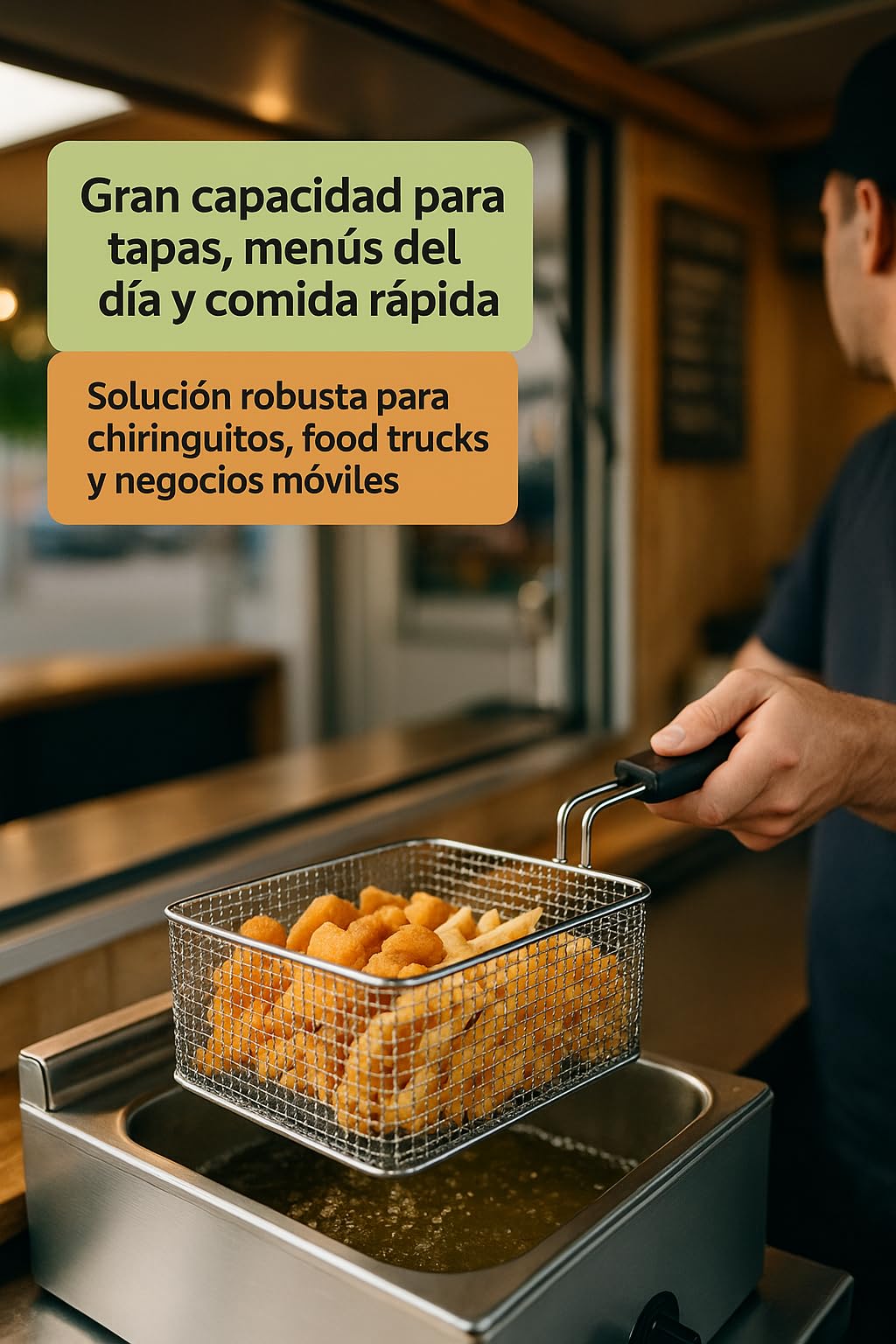 CubetasGastronorm ® Cesta Freidora 220x255x100mm Hierro Cromado Mango Termoaislante Recambio Profesional Compatible Con Fri Fri Roller Grill Cocinas Gas Y Electrica Hosteleria Taller Hogar Diario